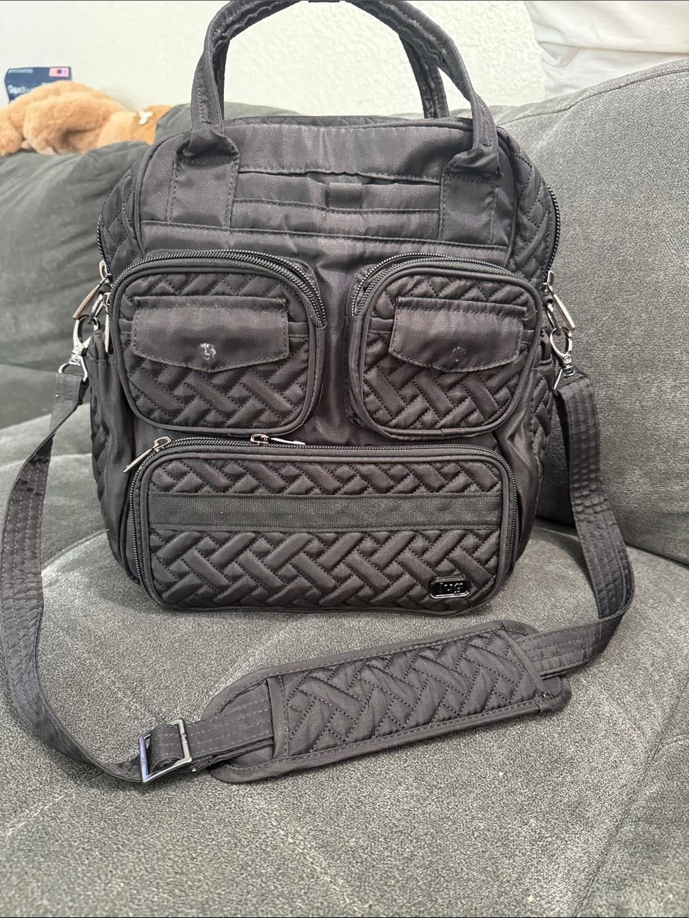 lug Black Quilted Messenger Bag with Adjustable Strap